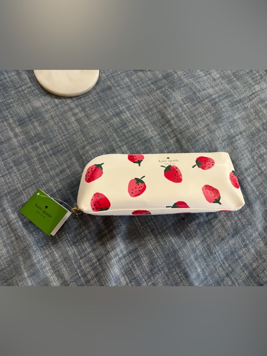 kate spade Accessories - kate spade White Strawberry Print Pencil Case - Red & Green